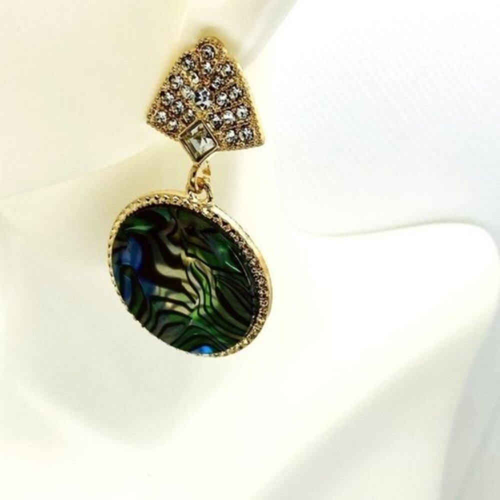 NWT Gold-Tone Crystal Abalone Colored Stone Dangle Earrings